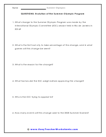 Evolution of the Summer Program Question Worksheet