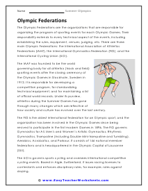 Olympic Federations Worksheet