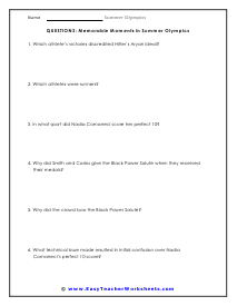 Memorable Moments in the Olympics Worksheet