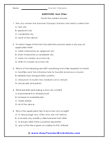 Host Cities Multiple Choice Worksheet