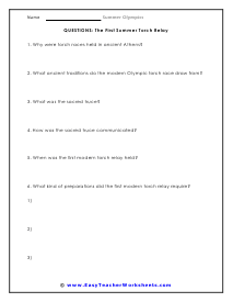 Torch Relay Short Answer Worksheet