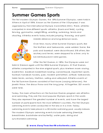 Summer Games Sports Worksheet