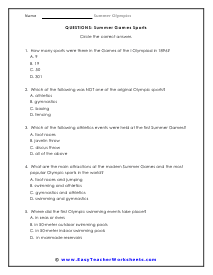 Summer Games Sports Worksheet