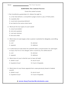 Judicial Process Question Worksheet