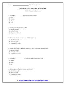 Federal Court System Question Worksheet