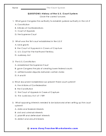 History of the Court System Question Worksheet