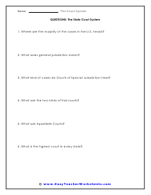 State Court System Short Answer Worksheet