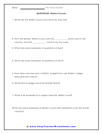 District Courts Short Answer Worksheet