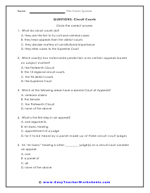 Circuit Courts Question Worksheet