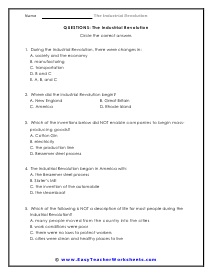 The Industrial Revolution Worksheets