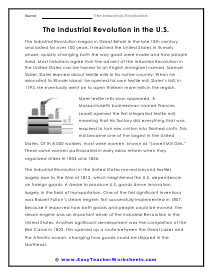 The Industrial Revolution Worksheets
