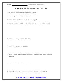 The Industrial Revolution Worksheets
