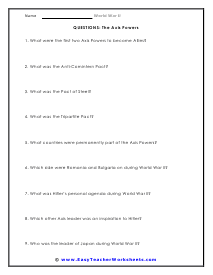 Axis Powers Question Worksheet