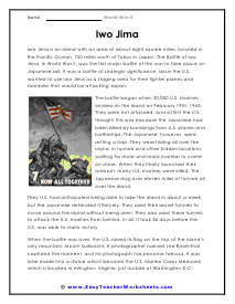 Iwo Jima Reading Worksheet