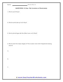 D-Day Short AnswerWorksheet