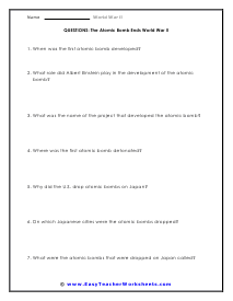 Atomic Bomb Ends It Worksheet