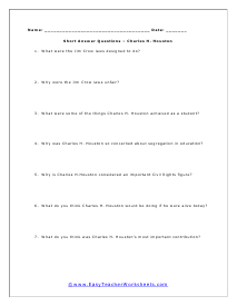 Houston Short Answer Question Worksheet