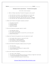 Douglass Multiple Choice Question Worksheet