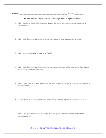 Carver Short Answer Question Worksheet