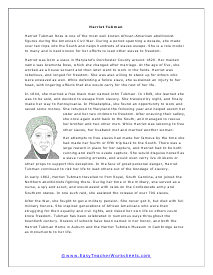 Harriet Tubman Reading Worksheet