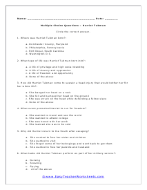 Tubman Multiple Choice Question Worksheet