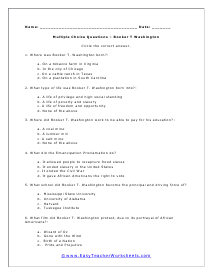 Booker T. Washington Multiple Choice Question Worksheet