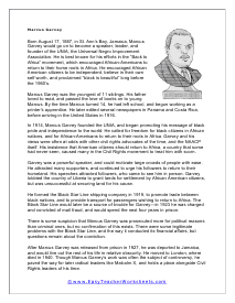 Marcus Garvey Reading Worksheet