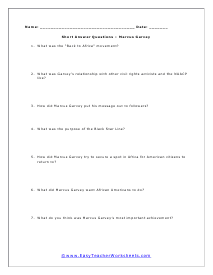 Garvey Short Answer Worksheet