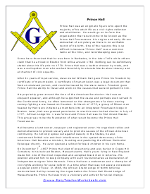 Prince Hall Reading Worksheet