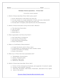 Hall Multiple Choice Question Worksheet