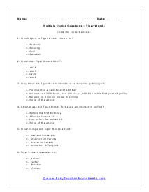 Tiger Multiple Choice Worksheet