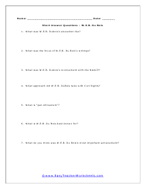 W.E.B. Du Bois Short Answer Worksheet