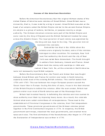 American Revolution Worksheets