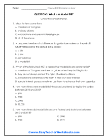 Model Bill Question Worksheet