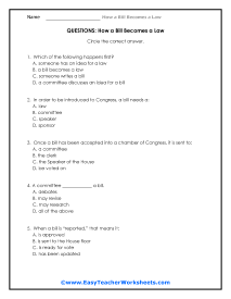 Bill Process Question Worksheet