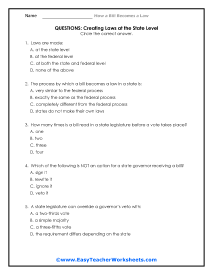 State Level Question Worksheet