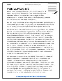 Public vs. Private Bills Worksheet