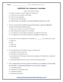 Conference Committee Question Worksheet