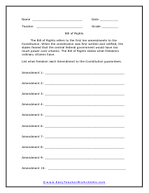 Bill of Rights Worksheets