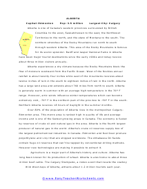 Alberta Reading Worksheet