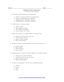 Saskatchewan Multiple Choice Worksheet