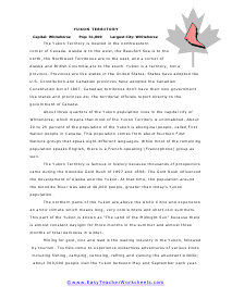 Yukon Territory Reading Worksheet