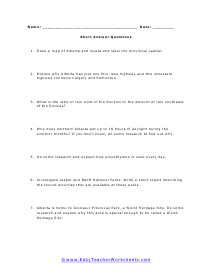 Alberta Short Answer Question Worksheet