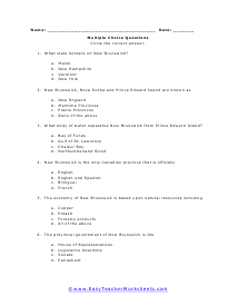 New Brunswick Multiple Choice Worksheet