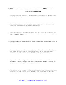 New Brunswick Short Answer Worksheet