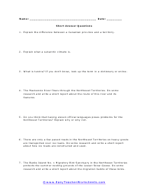 Northwest Territories Short Worksheet