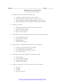 Nova Scotia Multiple Choice Worksheet