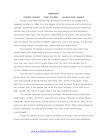 Nunavut Reading Worksheet
