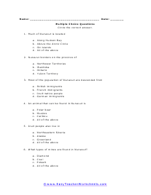 Nunavut Multiple Choice Worksheet