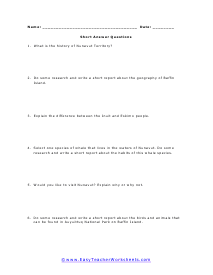 Nunavut Short Answer Worksheet